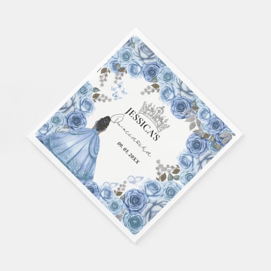 Elegant Stoffig Blauw Waterverf Bloemen Quinceañer Servet (Hoek)