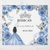 Elegant Stoffig Blauw Waterverf Bloemen Quinceañer Sparkling Wijnetiket (Enkel label)