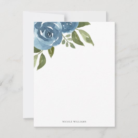 Elegant Stoffig Blauw Waterverf Bloemen Stationery Notitiekaartje (Voorkant)