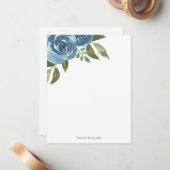 Elegant Stoffig Blauw Waterverf Bloemen Stationery Notitiekaartje (Voorkant / Achterkant in situ)