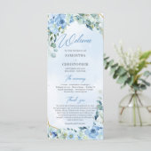 Elegant stoffig blauw waterverf bloemengoud lijst programmakaart (Staand voorkant)