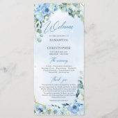 Elegant stoffig blauw waterverf bloemengoud lijst programmakaart (Voorkant)