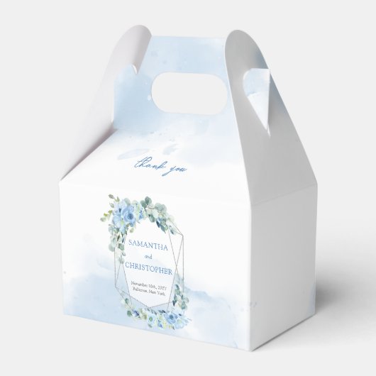 Elegant stoffig blauw waterverf bloemenzilver lijs bedankdoosjes (Achterkant)