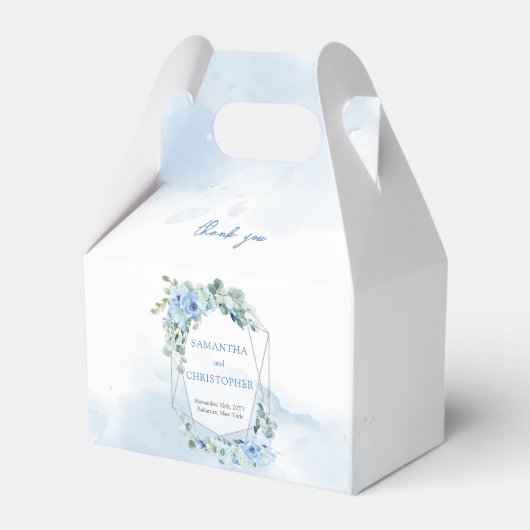 Elegant stoffig blauw waterverf bloemenzilver lijs bedankdoosjes (Voorkant Zijde)