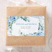 Elegant stoffig blauw waterverf bloemenzilver lijs etiket (Insitu)