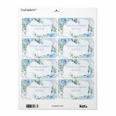 Elegant stoffig blauw waterverf bloemenzilver lijs etiket (Full Sheet)