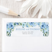 Elegant stoffig blauw waterverf bloemenzilver lijs etiket (Insitu)