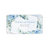 Elegant stoffig blauw waterverf bloemenzilver lijs etiket (Voorkant)