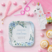 Elegant stoffig blauw waterverf bloemenzilver lijs papieren bordje (Feest)