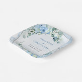 Elegant stoffig blauw waterverf bloemenzilver lijs papieren bordje (Gebogen)