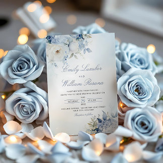 Elegant Stoffig Blauw Waterverf Boho Bloemen Bruil Kaart