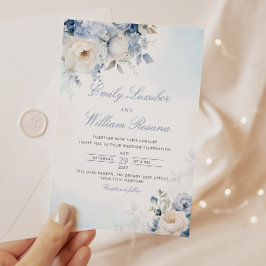 Elegant Stoffig Blauw Waterverf Boho Bloemen Bruil Kaart
