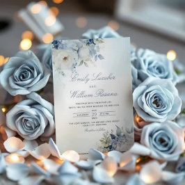 Elegant Stoffig Blauw Waterverf Boho Bloemen Bruil Kaart