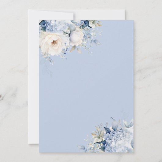 Elegant Stoffig Blauw Waterverf Boho Bloemen Bruil Kaart (Achterkant)