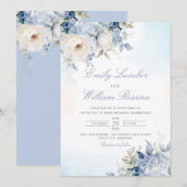 Elegant Stoffig Blauw Waterverf Boho Bloemen Bruil Kaart (Voorkant / Achterkant)