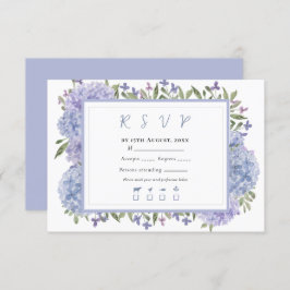 Elegant Stoffig Blauw Waterverf Hydrangeas Bruilof RSVP Kaartje