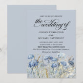 Elegant Stoffig Blauw Waterverf Wildbloemen Bruilo Kaart (Voorkant / Achterkant)