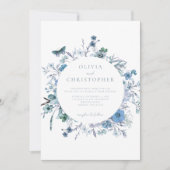 Elegant Stoffig Blauw Wildbloem Bloemen Bruiloft Kaart (Voorkant)