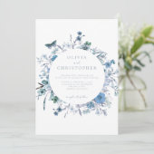 Elegant Stoffig Blauw Wildbloem Bloemen Bruiloft Kaart (Staand voorkant)