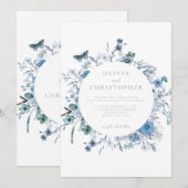 Elegant Stoffig Blauw Wildbloem Bloemen Bruiloft Kaart (Voorkant / Achterkant)