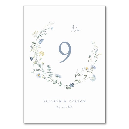 Elegant Stoffig Blauw Wildbloem Rustiek Boho Bruil Kaart (Voorkant)
