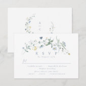 Elegant Stoffig Blauw Wildbloem Rustiek Boho Bruil RSVP Kaartje (Voorkant / Achterkant)