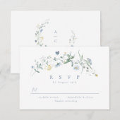 Elegant Stoffig Blauw Wildbloem Rustiek Boho Bruil RSVP Kaartje (Voorkant / Achterkant)