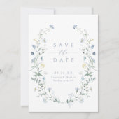 Elegant Stoffig Blauw Wildbloem Rustiek Boho Bruil Save The Date (Voorkant)