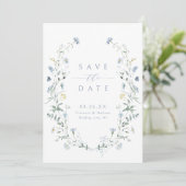 Elegant Stoffig Blauw Wildbloem Rustiek Boho Bruil Save The Date (Staand voorkant)