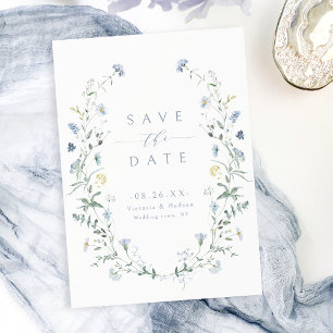 Elegant Stoffig Blauw Wildbloem Rustiek Boho Bruil Save The Date