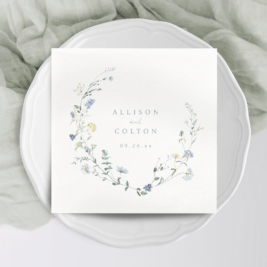 Elegant Stoffig Blauw Wildbloem Rustiek Boho Bruil Servet