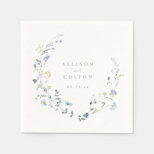 Elegant Stoffig Blauw Wildbloem Rustiek Boho Bruil Servet (Voorkant)