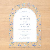 Elegant Stoffig Blauw Wildflower Bruiloft Acryl Uitnodigingen (Voorkant)