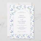 Elegant  Stoffig Blauw Wildflower Bruiloft Kaart (Voorkant)