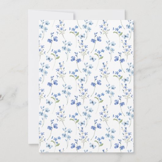 Elegant  Stoffig Blauw Wildflower Bruiloft Kaart (Achterkant)