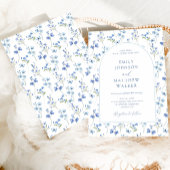 Elegant  Stoffig Blauw Wildflower Bruiloft Kaart