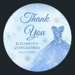 Elegant Stoffig Blauw Winter Sneeuwvlok Quinceañer Ronde Sticker<br><div class="desc">Elegant Stoffig Blauw Winter Sneeuwvlok Quinceañera Dank u Sticker</div>