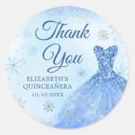 Elegant Stoffig Blauw Winter Sneeuwvlok Quinceañer Ronde Sticker