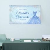 Elegant Stoffig Blauw Winter Sneeuwvlok Quinceañer Spandoek (Beurs)