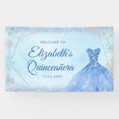 Elegant Stoffig Blauw Winter Sneeuwvlok Quinceañer Spandoek (Horizontaal)