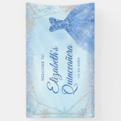 Elegant Stoffig Blauw Winter Sneeuwvlok Quinceañer Spandoek (Verticaal)