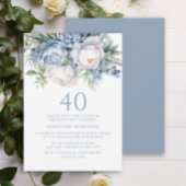 Elegant Stoffig Blauw Wit Bloemen 40ste Verjaardag Kaart