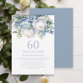 Elegant Stoffig Blauw Wit Bloemen 60ste Verjaardag Kaart