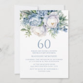 Elegant Stoffig Blauw Wit Bloemen 60ste Verjaardag Kaart (Voorkant)