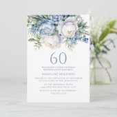Elegant Stoffig Blauw Wit Bloemen 60ste Verjaardag Kaart (Staand voorkant)