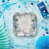 Elegant Stoffig Blauw Wit Bloemen 60ste Verjaardag Papieren Bordje (Feest)