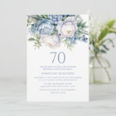 Elegant Stoffig Blauw Wit Bloemen 70ste Verjaardag Kaart (Staand voorkant)