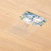 Elegant Stoffig Blauw Wit Bloemen 75e Verjaardag Acryl Uitnodigingen (Laagn)