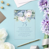 Elegant Stoffig Blauw Wit Bloemen 75e Verjaardag Acryl Uitnodigingen (Insitu (Huwelijk))
