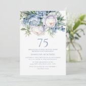 Elegant Stoffig Blauw Wit Bloemen 75e Verjaardag Kaart (Staand voorkant)